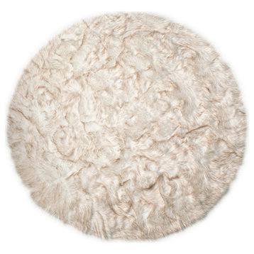 Arlington Circular Faux Fur Rug 6' Diameter Grey, Gradient Tan