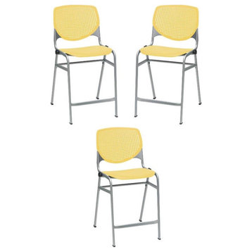 Home Square Plastic Counter Stool in Yellow - Set of 3