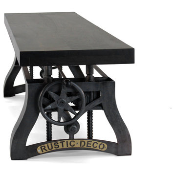 Crescent Industrial Dining Bench Adjustable Iron Base, Ebony Seat