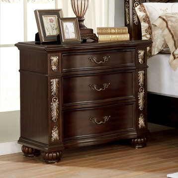 Nightstand with 3 Drawers, Brown Cherry