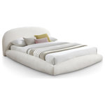 Meridian Furniture - Genesis Upholstered Bed, Cream, Teddy Fabric, Full - Refresh your bedroom with the Genesis cream faux shearling teddy fabric full bed, upholstered in soft plush. The rounded headboard, rails, and footboard create the illusion of a floating bed, introducing a sleek contemporary touch to your space. Combining comfort and style seamlessly, this bed's luxurious fabric and innovative design make it a standout centerpiece. It's perfect for enhancing both the elegance and relaxation of your bedroom.