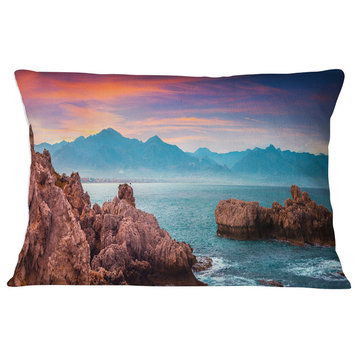 Sunrise on Barbor Milazzo Panorama Landscape Printed Throw Pillow, 12"x20"