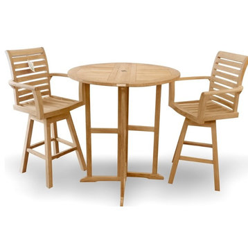 Drop-Leaf Counter Table With 2 Swivel Chairs, Teak