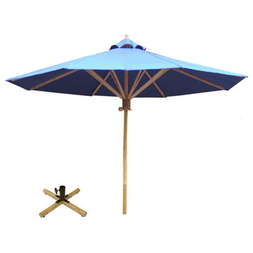 7 Foot Bamboo Umbrella With Pottery Polyester Canvas, Navy