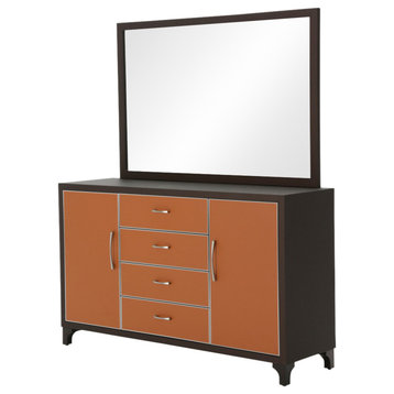 21 Cosmopolitan Dresser with Mirror, Diablo Orange/Umber Brown