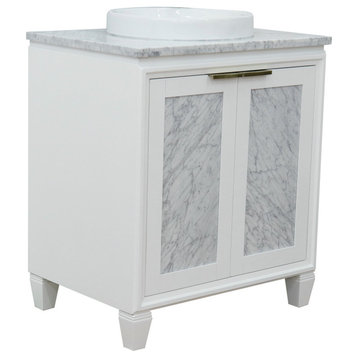 31" Single Sink Vanity, White Finish With White Carrara Marble With Round Sink