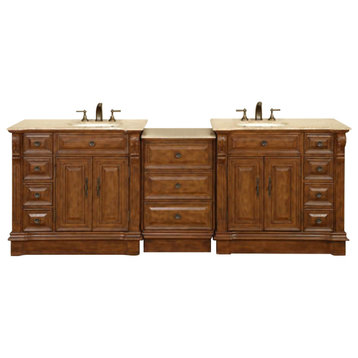 95 Inch Traditional Style Bathroom Vanity Cabinet, Double Sink, Travertine