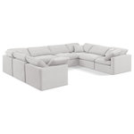 Meridian Furniture - Indulge Upholstered Modular U-Shaped Sectional, Cream, 8-Piece: 4 Armless Chair, 4 Corner Chair, Down Stuffed Velvet - Experience ultimate comfort and style with our cream velvet Indulge Sectional. The luxurious velvet will elevate the aesthetic of any room. This sofa provides ample space for you to relax while its modular build offers the option of unlimited configurations. Whether you're looking to add a stylish element to your living room or a comfortable seating option to your bedroom, this sofa is the perfect choice.