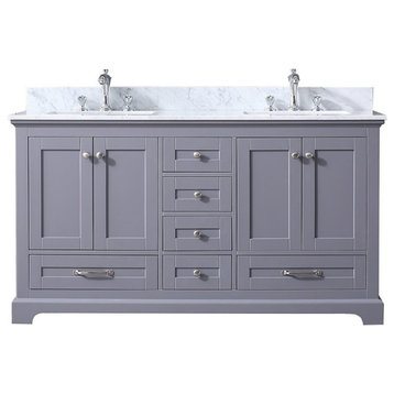 Dukes 60" Dark Grey Double Bath Vanity Cabinet Carrara Marble Top Square Sinks