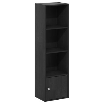 Furinno Luder 4-Tier Shelf Bookcase With 1 Door Storage Cabinet Blackwood
