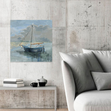 "Anchored Blue Boat" Painting Print on Wrapped Canvas