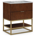 Meridian Furniture - Monad Bathroom Vanity, Walnut, 30" Wide - Organize your bathroom while upping your style quotient with this pretty Monad 30-inch bathroom vanity. A must for the contemporary bath, this unit features a rich walnut finish with birch wood veneer and a slatted design that's an instant eye-grabber. The ceramic sink is sized just right to serve it purpose without taking up too much room, and the drawer adds a convenient spot for storing bathroom necessities.