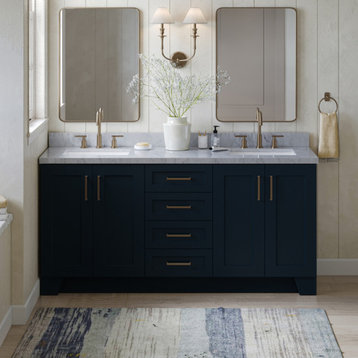 Ariel Taylor 73" Rectangle Sinks Bath Vanity, Midnight Blue, 1.5" Carrara Marble