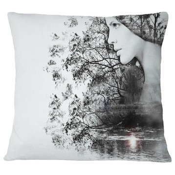 Woman And Beauty of Nature Landscape Printed Throw Pillow, 16"x16"