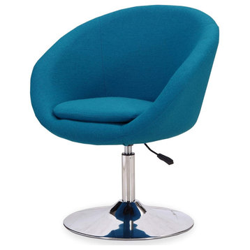 Modern Accent Chair, Metal Base With Swivel Function & Adjustable Height, Blue