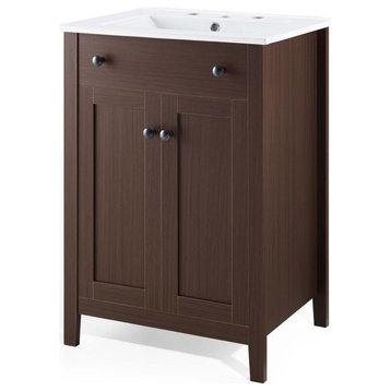 Sink Vanity Cabinet, Wood, Brown Walnut White, Modern, Hotel Bedroom Bathroom