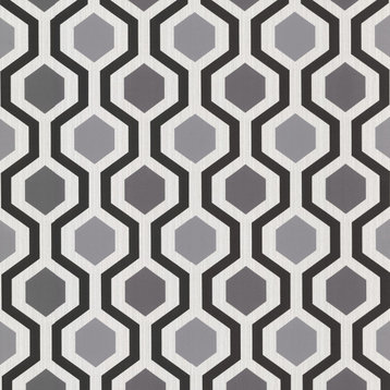 2766-20133 Kitchen & Bath Essentials Kelso Black Geometric Wallpaper