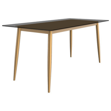 LeisureMod Zayle Dining Table With a 71" Rectangular Top and Gold Steel Base, Clear