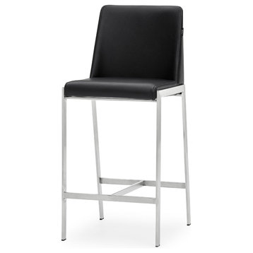 Eliza Black Leatherette Counter Stool with Polished Stainless Steel Legs