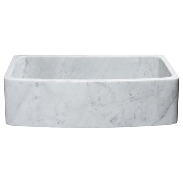 36" Farmhouse Sink, Single Bowl, Curved Front, Reversible, Carrara Marble