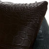 Crocodile Embossed Leather Pillow, Espresso Brown, 9" X 18"
