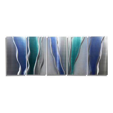 Glacier Falls - Fusion of Silver, Blue, and Turquoise Abstract Metal Painting