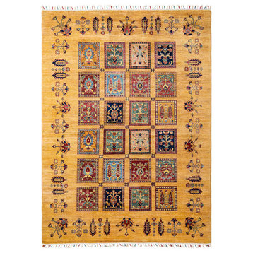 Tribal, One-of-a-Kind Hand-Knotted Runner Rug  - Yellow, 4' 11" x 6' 9"
