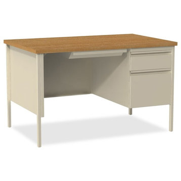 Lorell Fortress Series 48" Right Single-Pedestal Desk, Rectangle Top, Oak/Putty