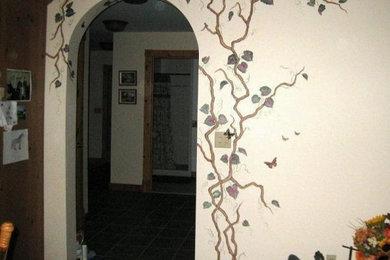 Example of a large classic open concept porcelain tile living room design in Los Angeles with beige walls