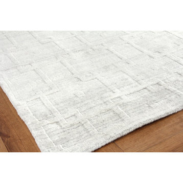 Castelli Handmade Hand Loomed Wool and Bamboo Silk Ivory Area Rug, 6'x9'