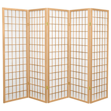5' Tall Window Pane Shoji Screen, Natural, 5 Panels