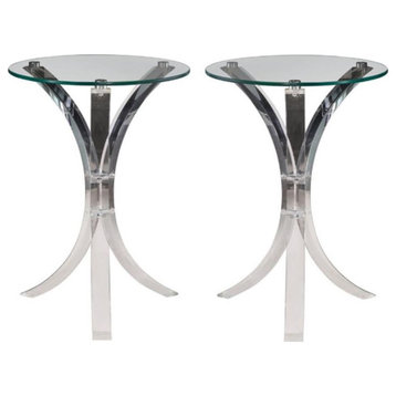 Home Square Round Glass Top End Table in Clear Finish - Set of 2