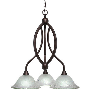 Bow 3 Light Chandelier Bronze Finish, 10" Frosted Crystal Glass