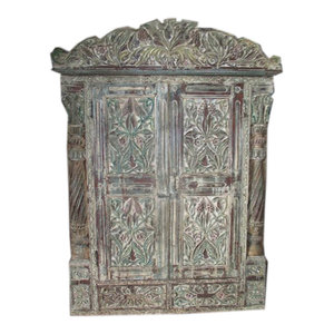 Mogul Interior - Jharokha Door Antique Style Frame Rustic Terrace Window Hand Carved Distressed - Interior Doors