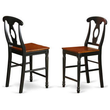 Kenley Counter Height Stools With Wood Seat, Black And Cherry- Set of 2