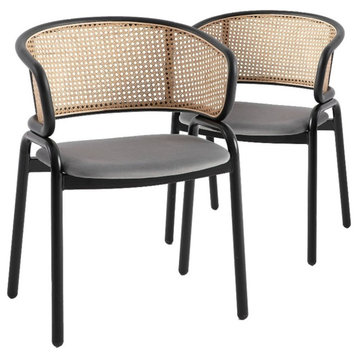 LeisureMod Ervilla Modern Dining Chair with Velvet Seat Set of 2 Gray