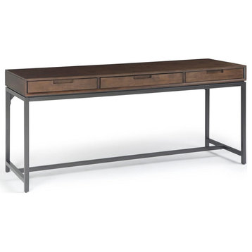 Modern Industrial Desk, Ample Drawers With Cut Out Handles, Walnut Brown