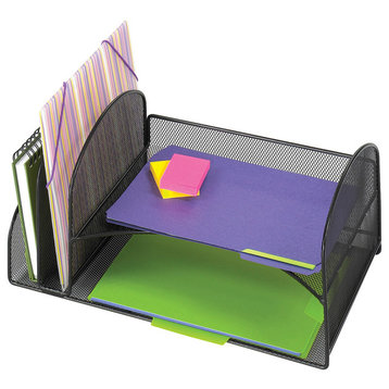 Safco Onyx Black Mesh Desk Organizer with 2 Horizontal and 2 Upright Sections
