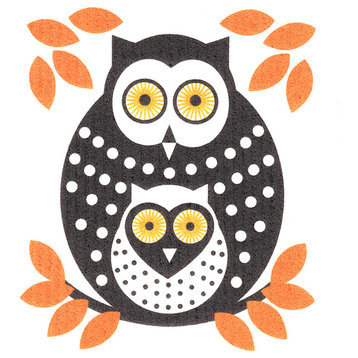 Swedish Dishcloth - Owls Orange