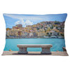 Seafront Bench in Port Santo Stefano Seashore Throw Pillow, 12"x20"
