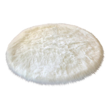 Super Soft Faux Sheepskin Silky Shag Rug, White, 6' Round