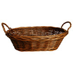 Wald Imports, Ltd. - 14" Dark Brown Oval Willow Basket - This willow basket is handcrafted from natural materials and features a braided rim with side ear handles. The rich brown stain gives it a refined look and it is the perfect size for many applications. Create gift baskets for family and friends. Or use in the kitchen to display your baked goods, silverware and napkins. Possibilities are endless! Basket measures 14-inches by 9-inches and 4.5-inches deep. Imported.