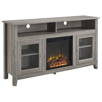 58" Wood Fireplace TV Stand in Driftwood