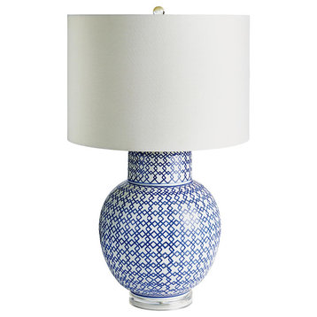 Gorgeous Vintage Style Blue White Fretwork Table Lamp Ginger Jar Urn Shape