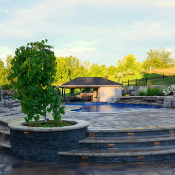 Curvaceous Pool and multi level patio