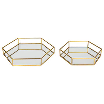 Kate and Laurel Felicia Gold Metal Mirrored Decorative Tray, Gold, 14x14
