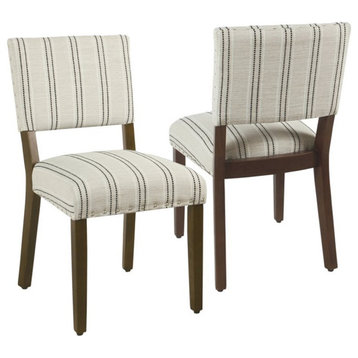 HomePop 34.8" Fabric Dining Chairs with Stripe Pattern in White/Black (Set of 2)