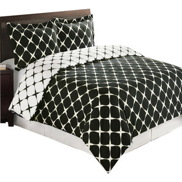 Bloomingdale 100% Cotton 4PC Comforter Set, Black and White, King/Cal King