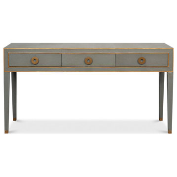 Gabriella Console Table With Drawers Gray Shagreen Leather