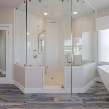 Contemporary Small Bathroom With Bright White Tile Finishes